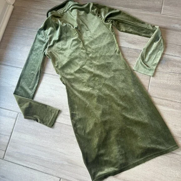 Mulla Olive Green Velour Button-Up Collared Dress – Women’s Medium - Picture 8 of 9
